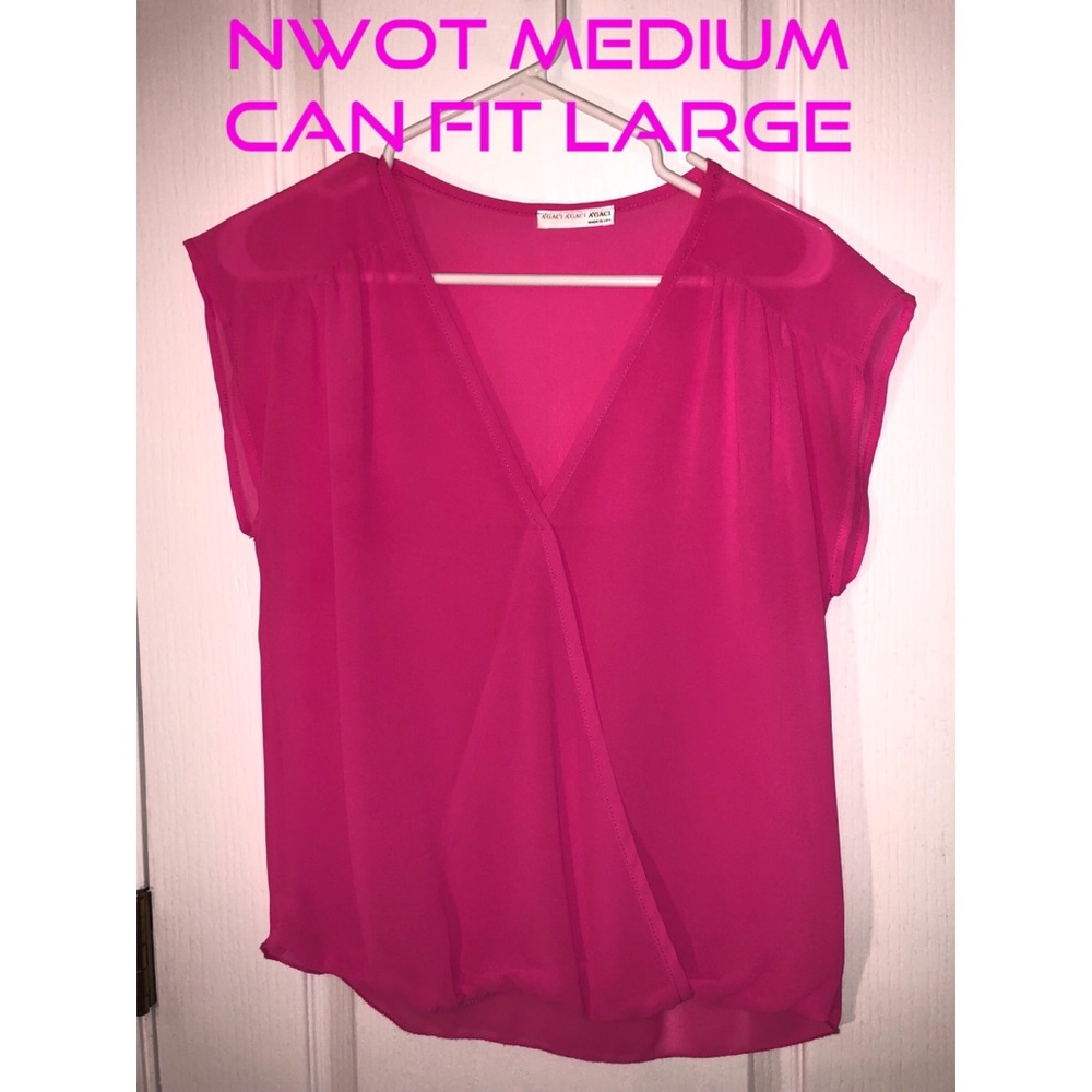 NWOT Fuchsia bright pink wrap v neck Blouse top